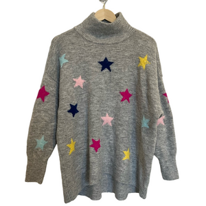 Grey Multicolour Star Turtleneck Sweater Cabana by Crown & Ivy Oversized Knit
